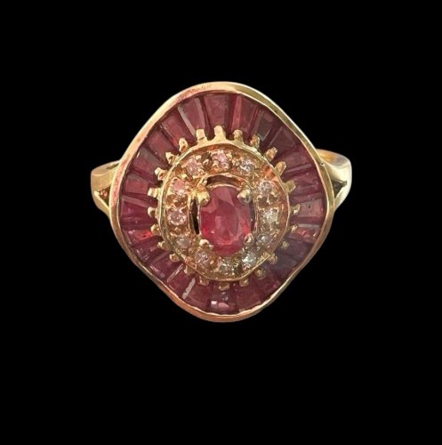 Bague vintage style art deco or 18k rubis /diamants Vintage Taille 56 FR / 5,3 g