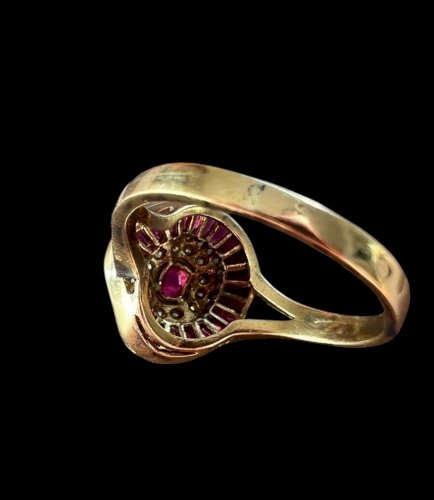 Bague vintage style art deco or 18k rubis /diamants Vintage Taille 56 FR / 5,3 g