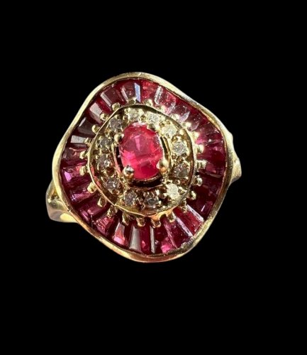 Bague vintage style art deco or 18k rubis /diamants Vintage Taille 56 FR / 5,3 g