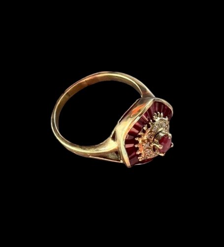 Bague vintage style art deco or 18k rubis /diamants Vintage Taille 56 FR / 5,3 g