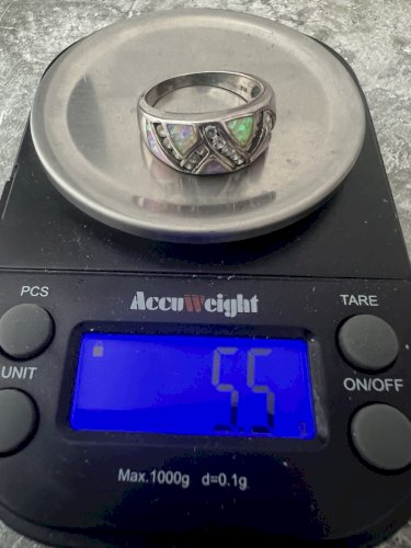 Bague vintage taille 57 FR Sertie opales-argent, Poinçonné 925.