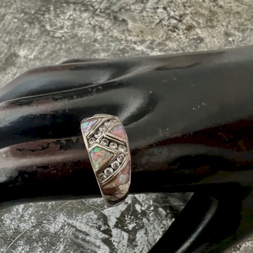 Bague vintage taille 57 FR Sertie opales-argent, Poinçonné 925.