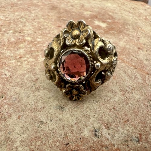 Bague XIXe siècle austro-hongrois argent vermeil grenat Signé taille 50 FR