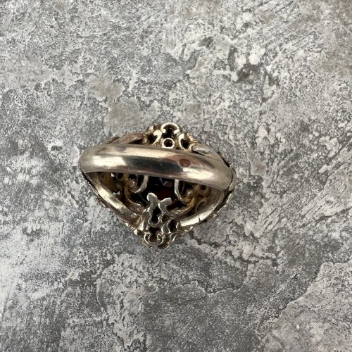 Bague XIXe siècle austro-hongrois argent vermeil grenat Signé taille 50 FR