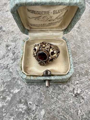 Bague XIXe siècle austro-hongrois argent vermeil grenat Signé taille 50 FR