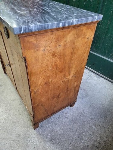 BAHUT 2 PORTES 1 TIROIR EN NOYER BLOND DIRECTOIRE PLATEAU MARBRE