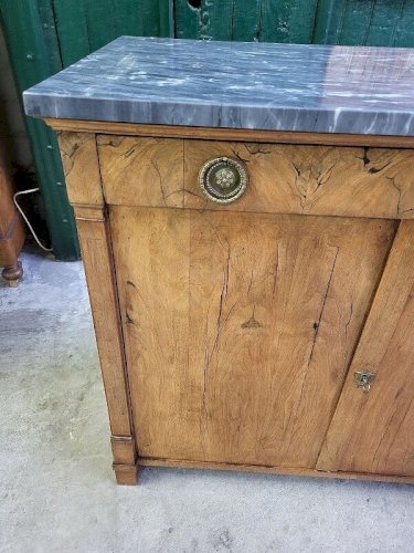 BAHUT 2 PORTES 1 TIROIR EN NOYER BLOND DIRECTOIRE PLATEAU MARBRE