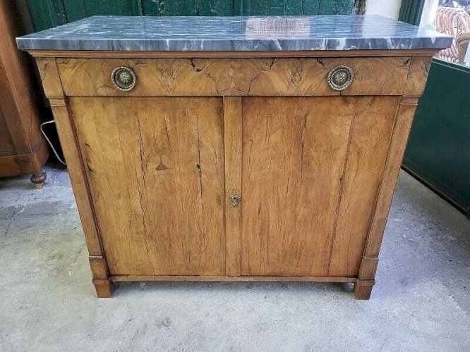 BAHUT 2 PORTES 1 TIROIR EN NOYER BLOND DIRECTOIRE PLATEAU MARBRE