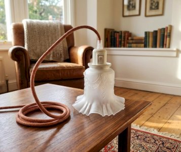 Vintage glass table lamp with twisted fabric cord