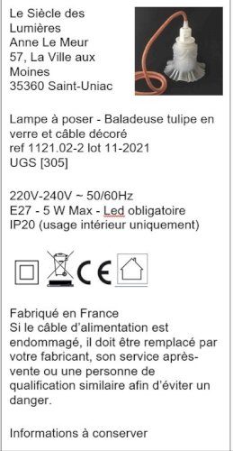 Baladeuse vintage en verre travaillé et cordon textile torsadé