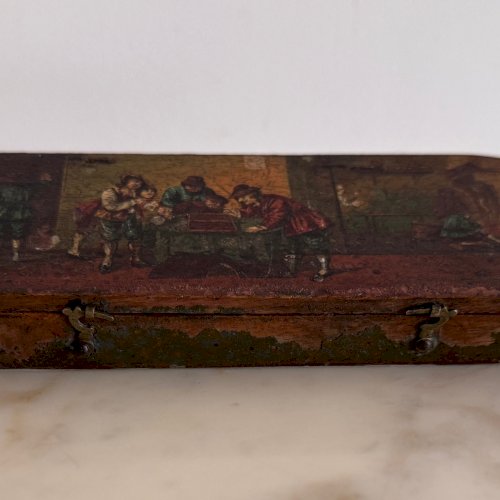 Balance trébuchet scène de marchands peinte à la main début XIXe M3702