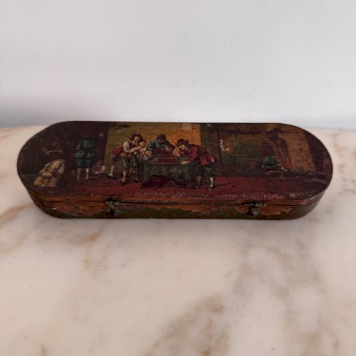 Balance trébuchet scène de marchands peinte à la main début XIXe M3702