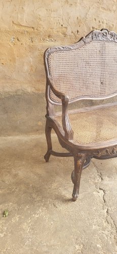 Banquette cannée en rotin Louis XV, époque XIXème