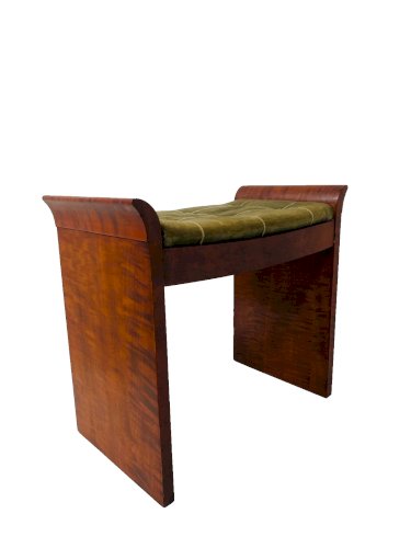 Banquette de piano  art déco en acajou moucheté recouvrement velours .XX siècle.