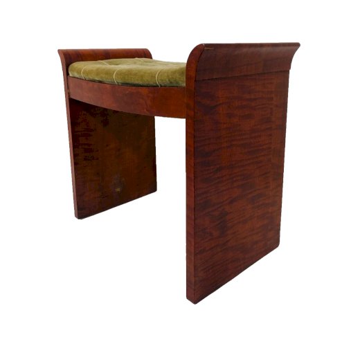 Banquette de piano  art déco en acajou moucheté recouvrement velours .XX siècle.