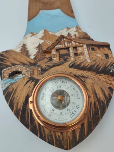 Baromètre mural vintage chalet – Thermomètre – Décor montagnard peint à la main