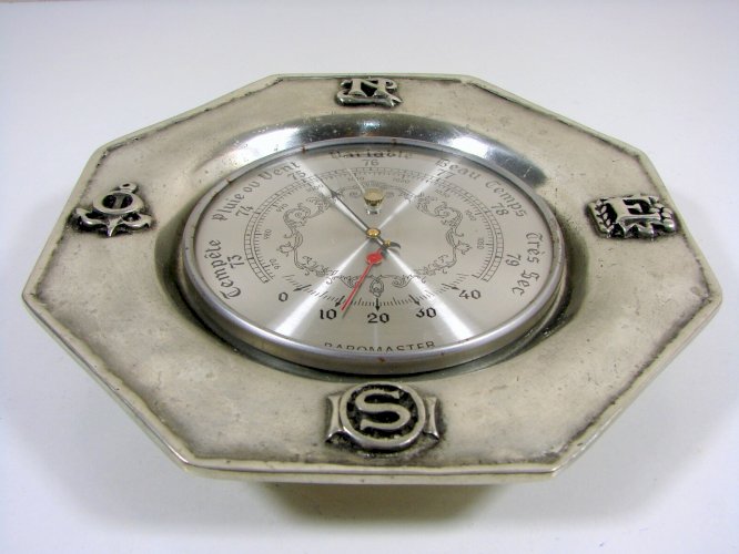 Baromètre / Thermomètre Assiette Octogonale Etain, Poinçons D - 24 cm