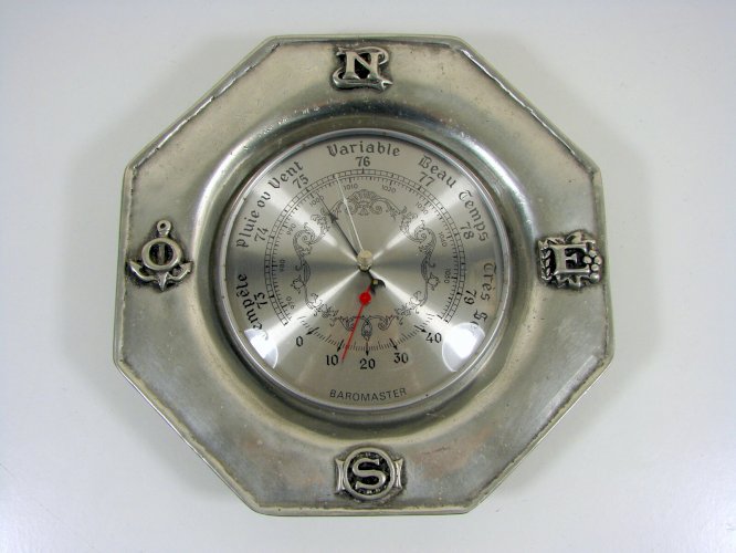 Baromètre / Thermomètre Assiette Octogonale Etain, Poinçons D - 24 cm