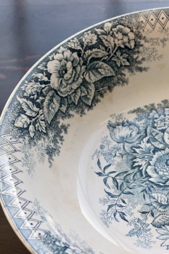 Bassine ou grand saladier ancien Hamage Nord – Modèle Jardinière bleu