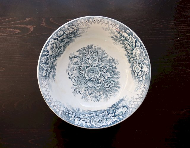 Bassine ou grand saladier ancien Hamage Nord – Modèle Jardinière bleu