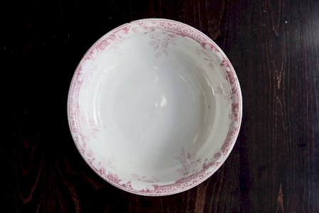 Bassine / saladier ancien faïence Lunéville modèle Printanier rouge