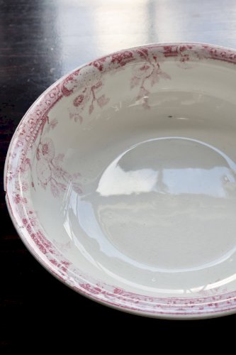 Bassine / saladier ancien faïence Lunéville modèle Printanier rouge