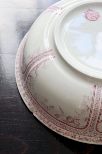 Bassine / saladier ancien faïence Lunéville modèle Printanier rouge