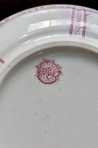 Bassine / saladier ancien faïence Lunéville modèle Printanier rouge