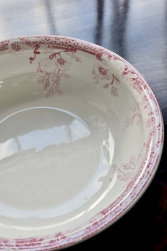 Bassine / saladier ancien faïence Lunéville modèle Printanier rouge