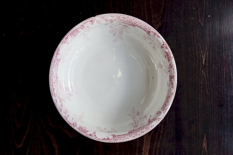 Bassine / saladier ancien faïence Lunéville modèle Printanier rouge