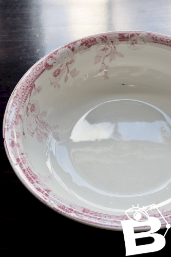 Bassine / saladier ancien faïence Lunéville modèle Printanier rouge