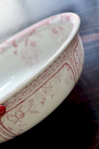 Bassine / saladier ancien faïence Lunéville modèle Printanier rouge
