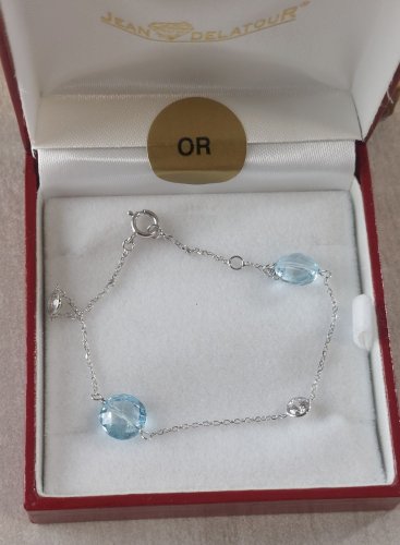 Beau bracelet en or blanc 375, topaze + zircon ^