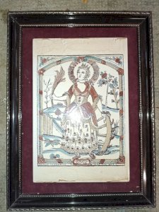 beau cadre avec plaque en ceramique villeroy et boch decor sainte catherine en bon etat