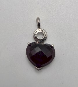 Beau charm, coeur rouge à facettes, Thomas Sabo, en argent massif ^