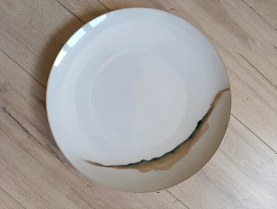 beautiful porcelain dish signed chrome yellow in good condition