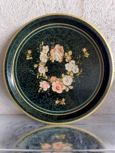 beautiful metal tray with floral decoration in good condition