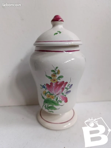 Beau pot couvert en faience de luneville à decor floral en bon etat