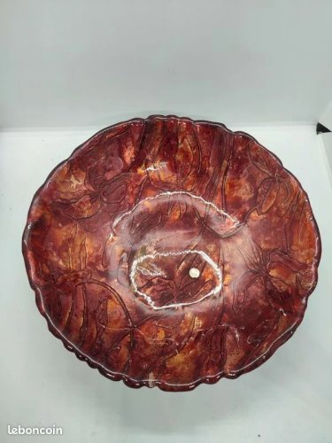 Beau saladier coupe emaux sous verre? signe laque line en bon etat