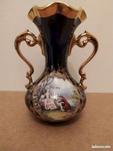 Beautiful Antique Limoges Vase Genuine Blue Of The Oven in good condition
