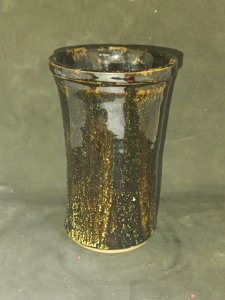 beautiful glazed stoneware vase signed MJK? in good condition