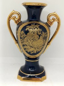 beautiful cobalt blue porcelain vase from Limoges signed Tharaud in good condition