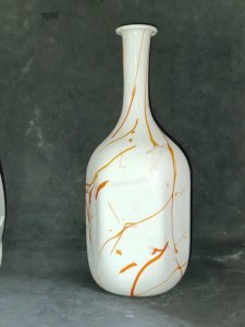 beautiful handmade white glass vase with orange inlay in good condition