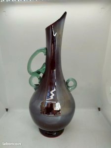 Beau vase- pichet à anse en verre probablement de style Art nouveau