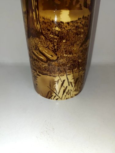beau vase rouleau art nouveau à decor de paysage signature a identifier en etat correct