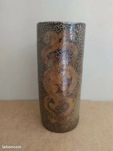 Beau Vase Rouleau En Grès Jean Claude Monange en.Bon État