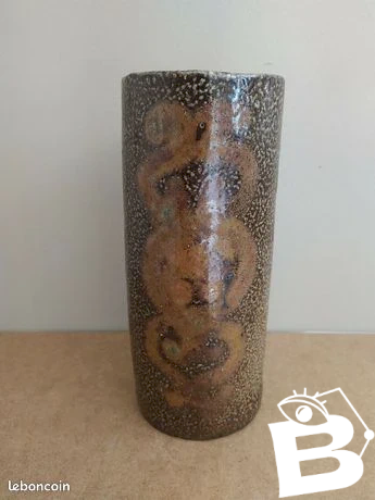 Beau Vase Rouleau En Grès Jean Claude Monange en.Bon État