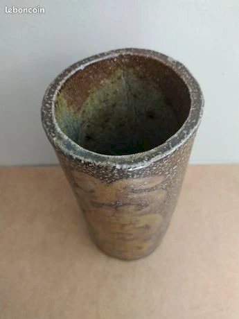 Beau Vase Rouleau En Grès Jean Claude Monange en.Bon État