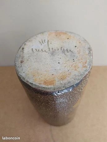 Beau Vase Rouleau En Grès Jean Claude Monange en.Bon État