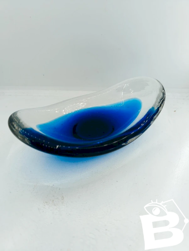 beau vide poche verre bleu degrade nordique sans doute suedois en bon etat